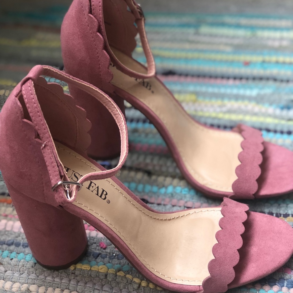 Dusty Rose Heels with Ankle Strap, Scalloped Toe